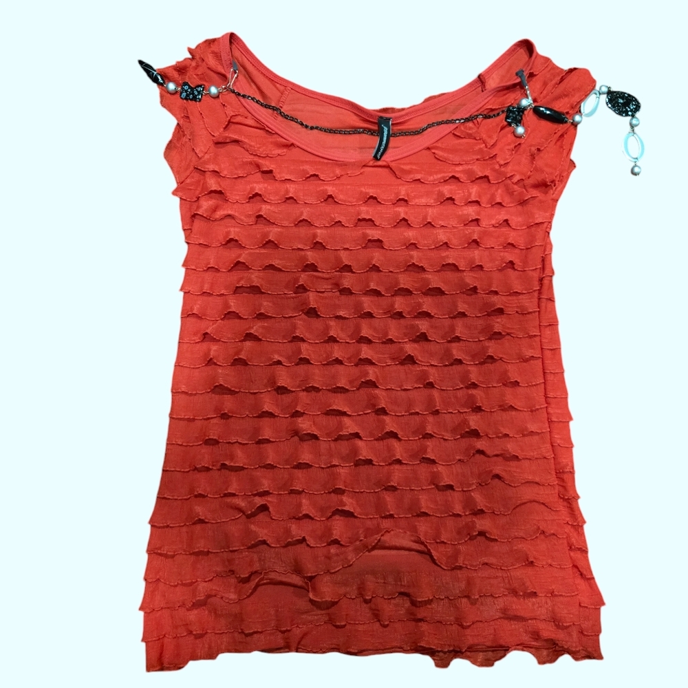 JASONMAXWELL RUFFLED RED BLOUSE